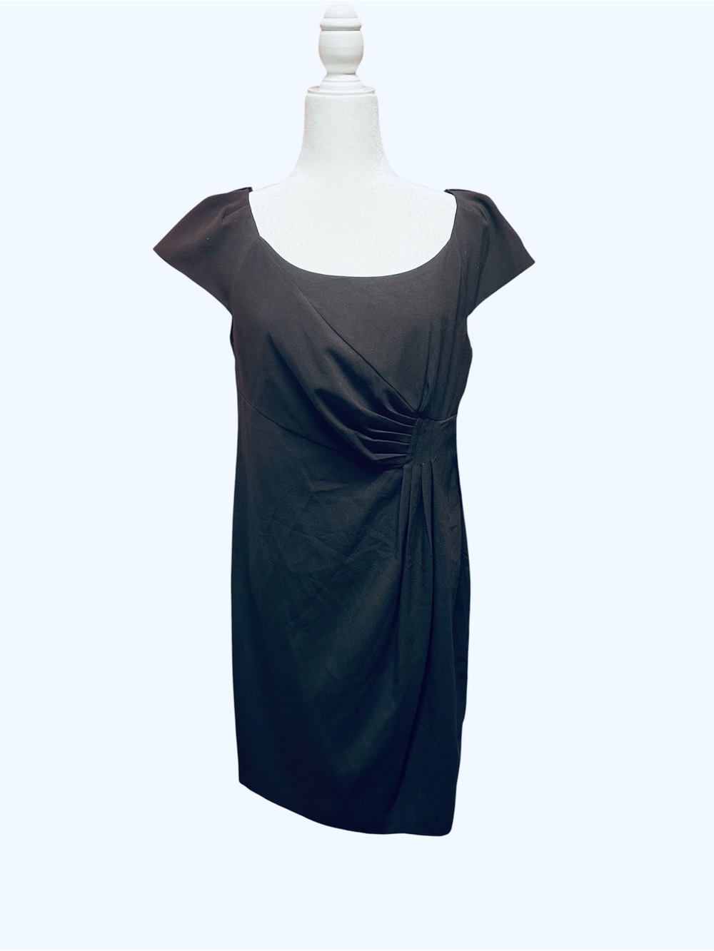 Emma & Michele Black Cap-Sleeve sheath side pleaded Mini Dress